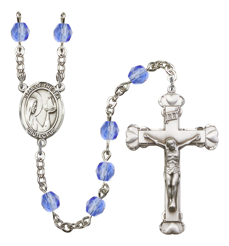 Our Lady, Star of the Sea Custom Birthstone Rosary - Silver