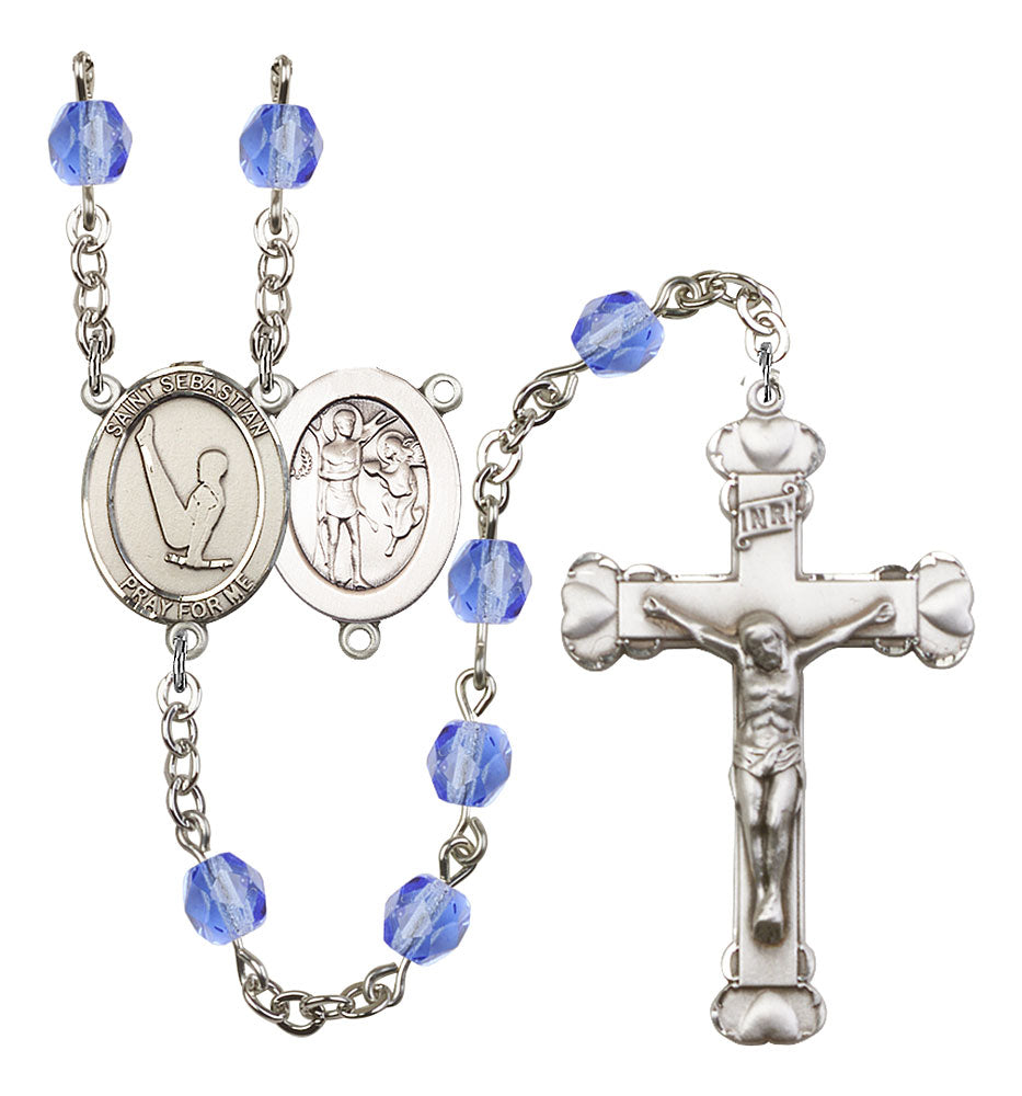 St. Sebastian / Gymnastics Custom Birthstone Rosary - Silver