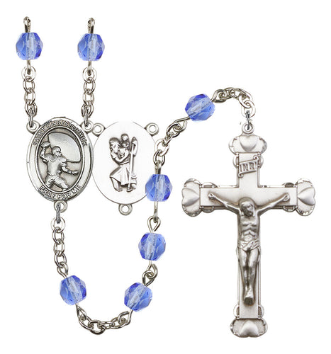 St. Christopher / Football Custom Birthstone Rosary - Silver