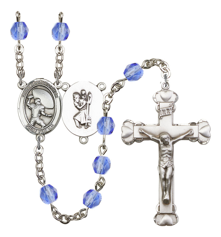 St. Christopher / Football Custom Birthstone Rosary - Silver