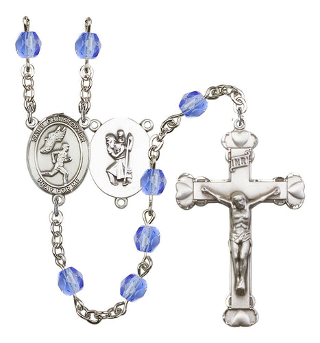 St. Christopher / Track & Field Custom Birthstone Rosary - Silver
