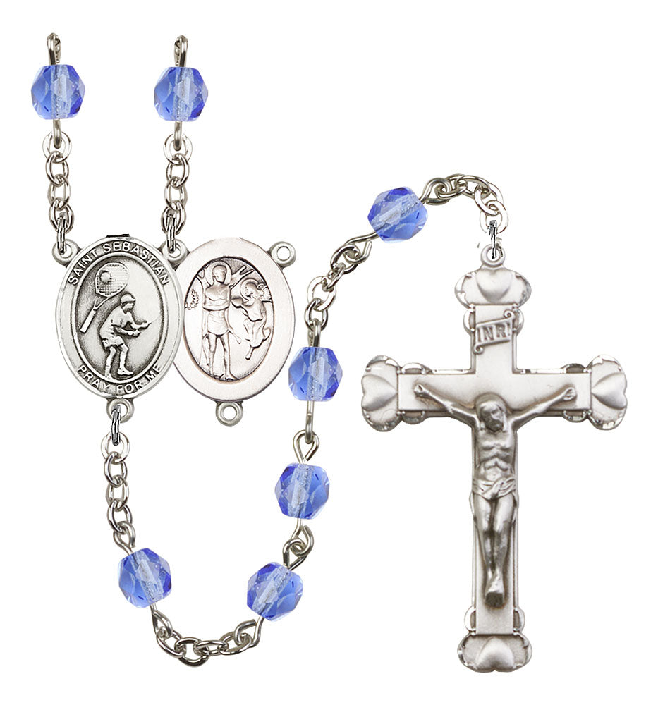 St. Sebastian / Tennis Custom Birthstone Rosary - Silver