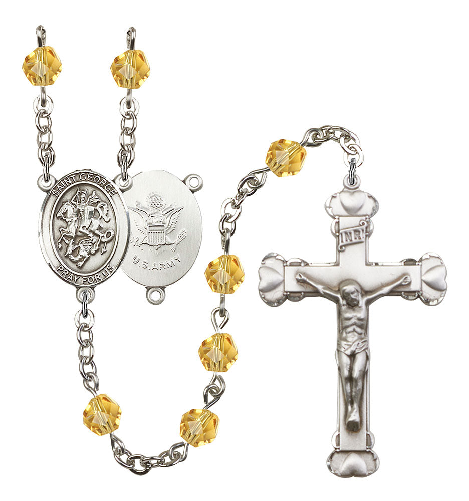 St. George / Army Custom Birthstone Rosary - Silver