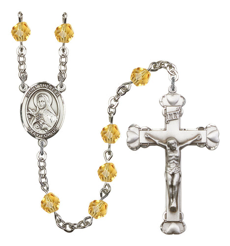 St. Theresa Custom Birthstone Rosary - Silver