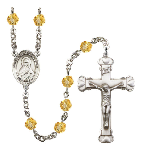 Immaculate Heart of Mary Custom Birthstone Rosary - Silver