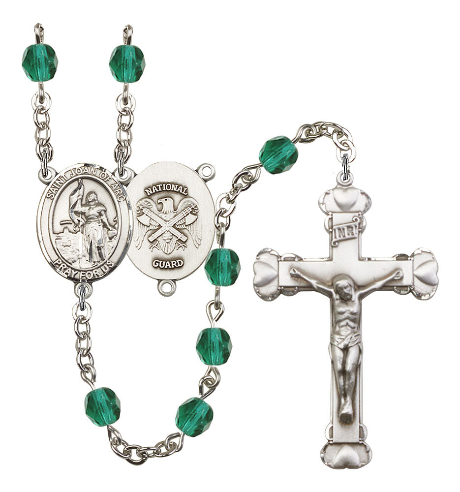St. Joan of Arc / Nat'l Guard Custom Birthstone Rosary - Silver