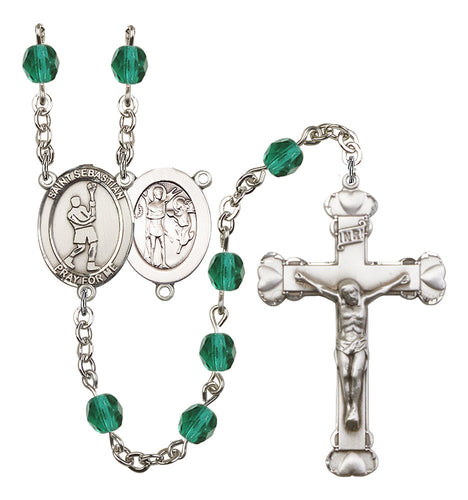St. Sebastian / Lacrosse Custom Birthstone Rosary - Silver