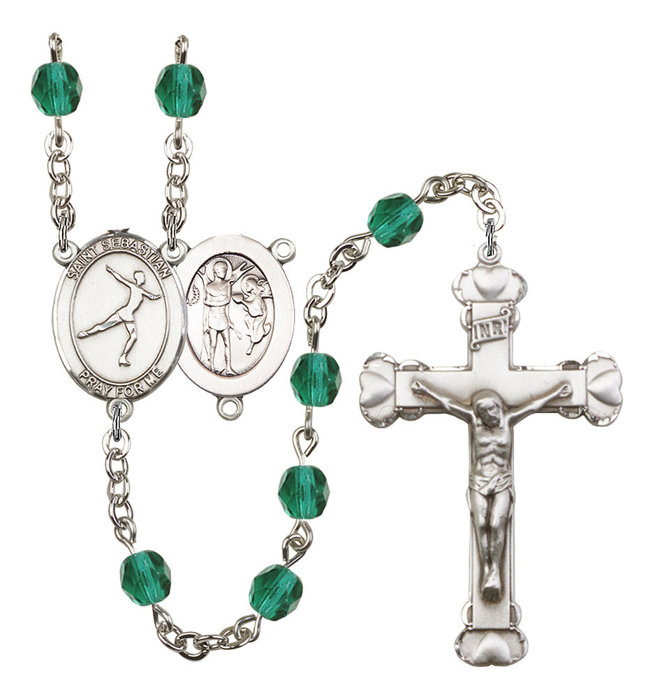 St. Sebastian / Figure Skating Custom Birthstone Rosary - Silver