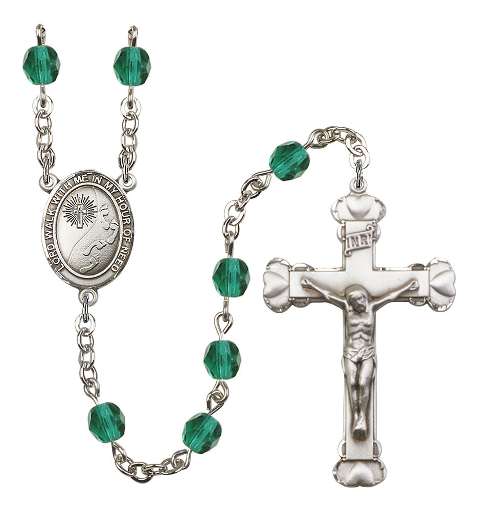 Footprints Custom Birthstone Rosary - Silver