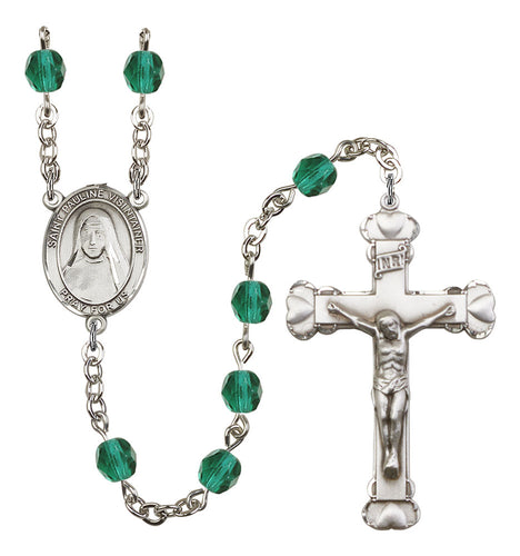 St. Pauline Visintainer Custom Birthstone Rosary - Silver
