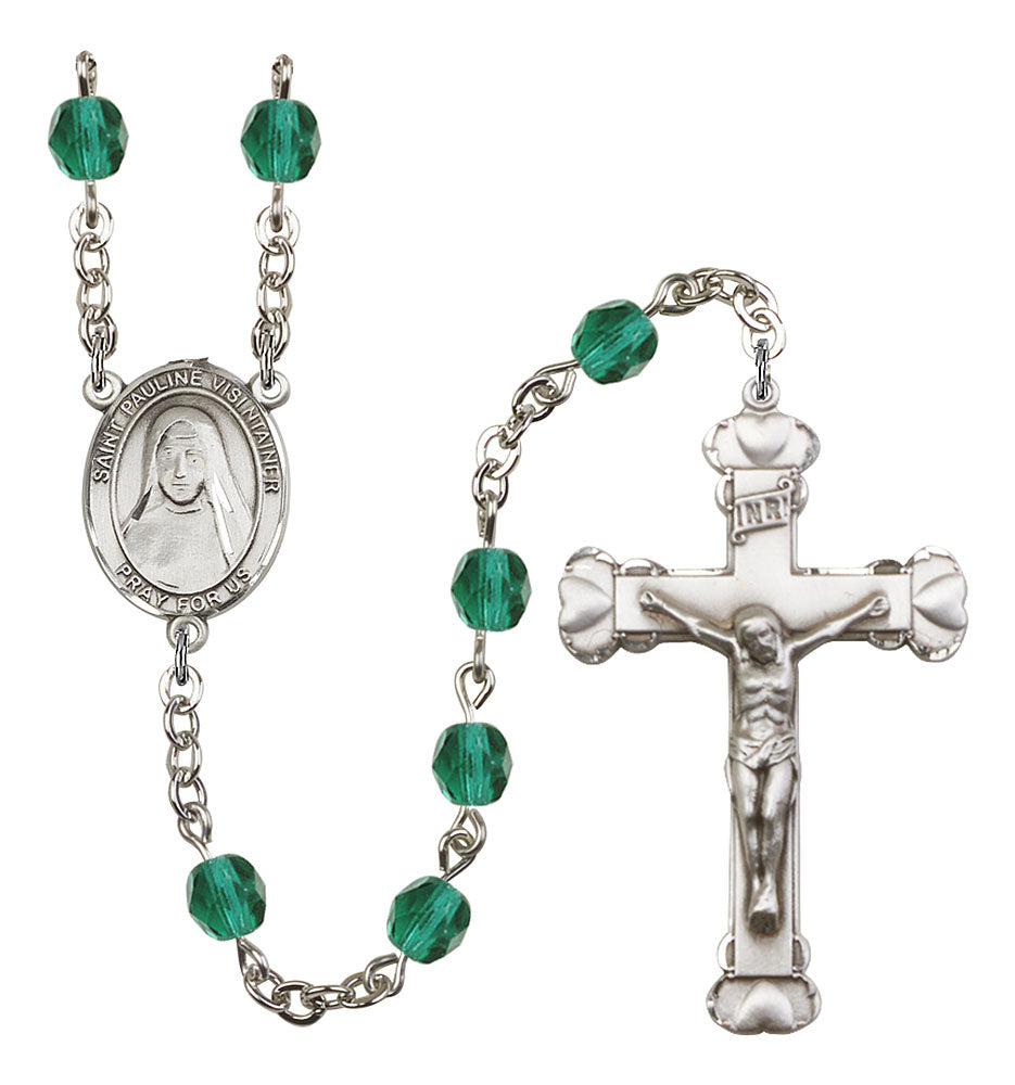 St. Pauline Visintainer Custom Birthstone Rosary - Silver