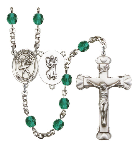 St. Christopher / Dance Custom Birthstone Rosary - Silver