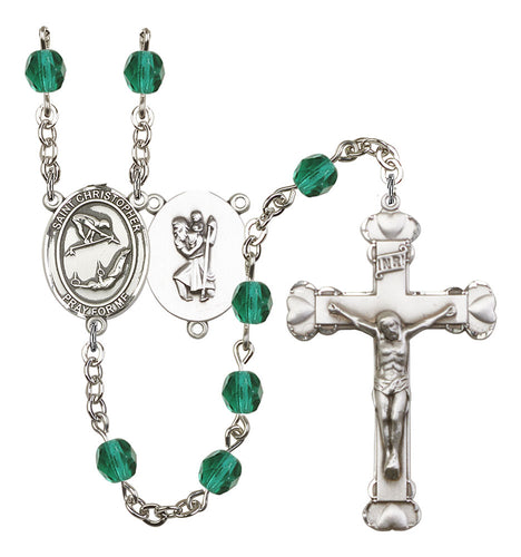 St. Christopher / Gymnastics Custom Birthstone Rosary - Silver