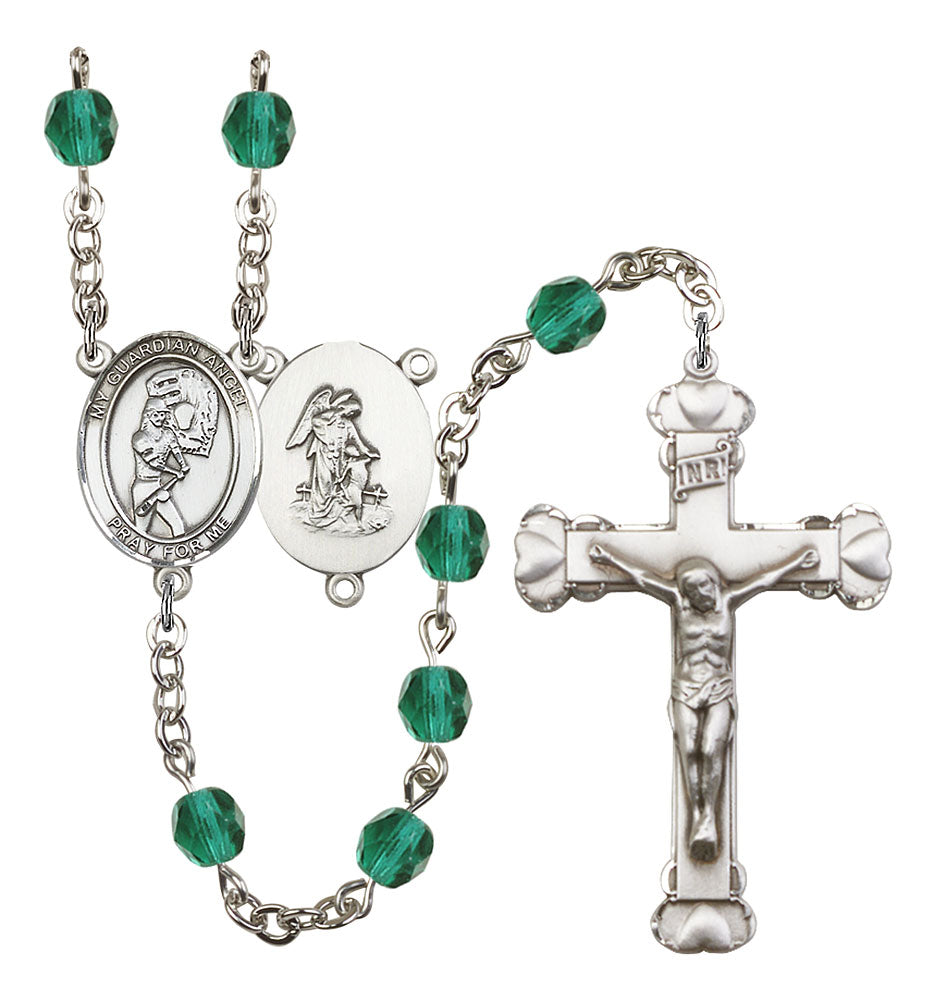 Guardian Angel / Softball Custom Birthstone Rosary - Silver