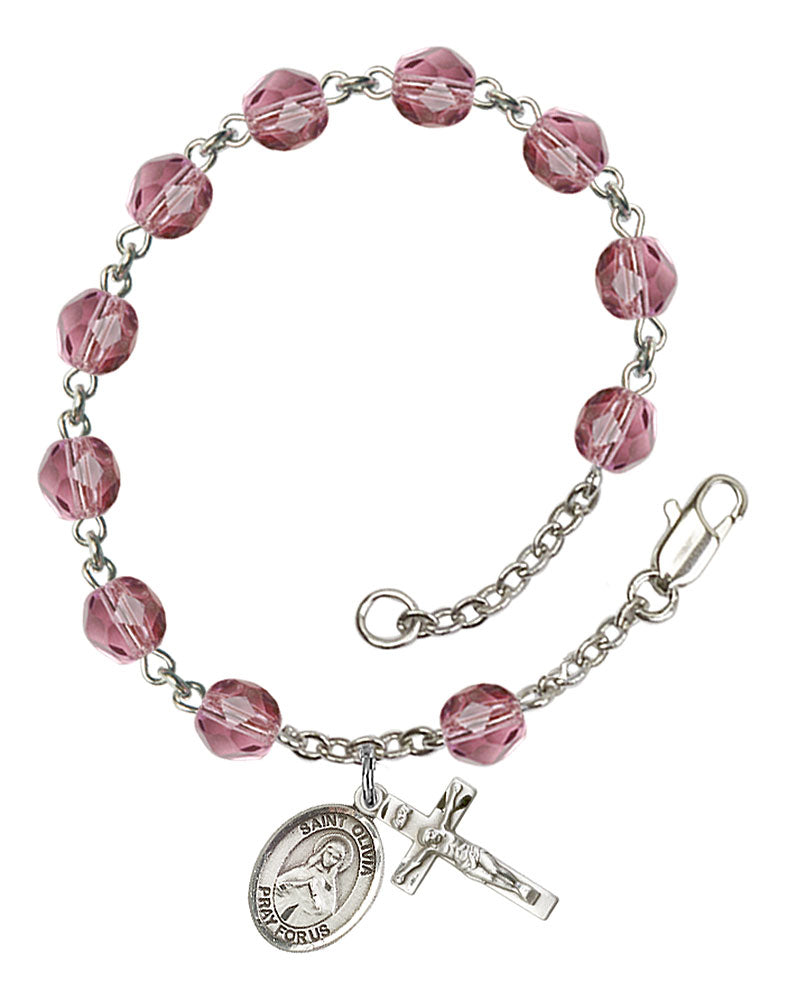 St. Olivia Custom Birthstone Rosary Bracelet - Silver