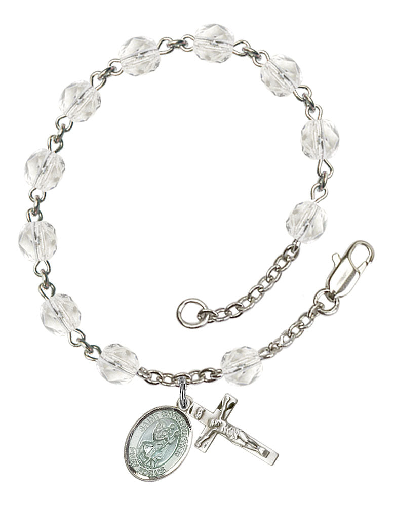St. Christopher Custom Birthstone Rosary Bracelet - Silver