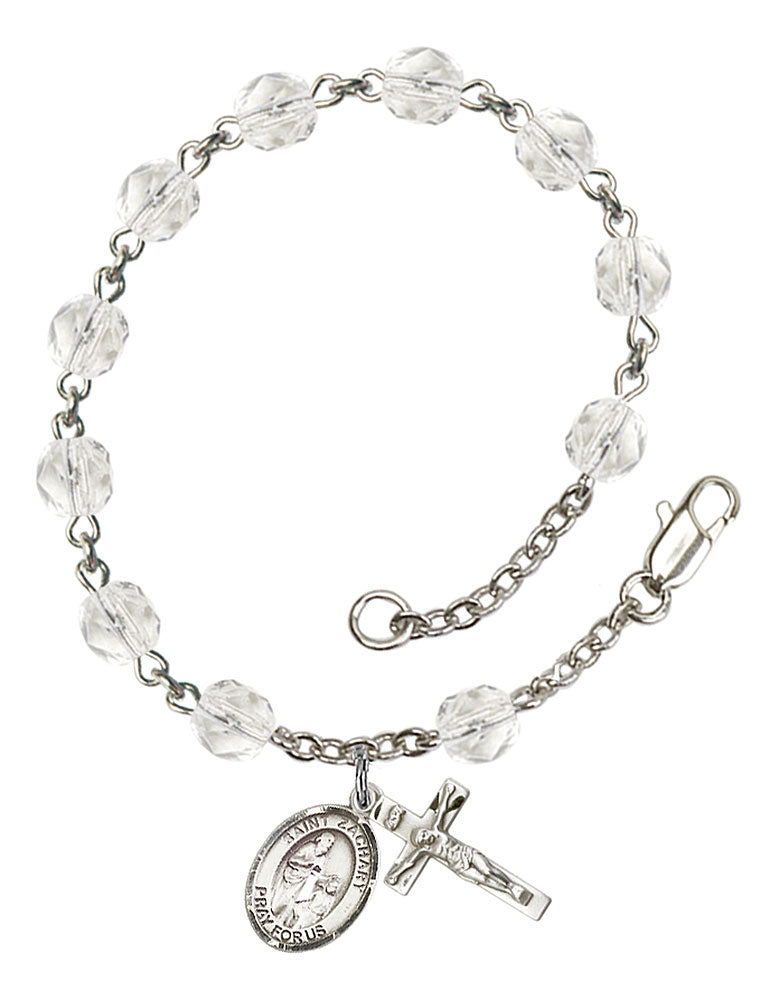 St. Zachary Custom Birthstone Rosary Bracelet - Silver