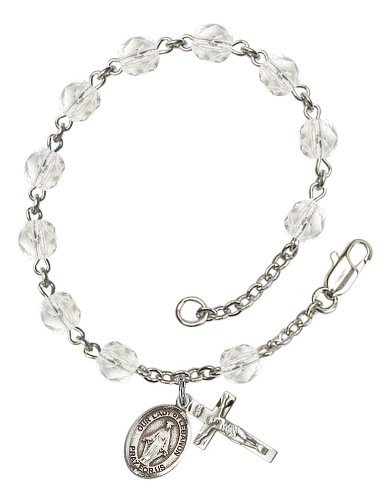 Our Lady of Lebanon Custom Birthstone Rosary Bracelet - Silver
