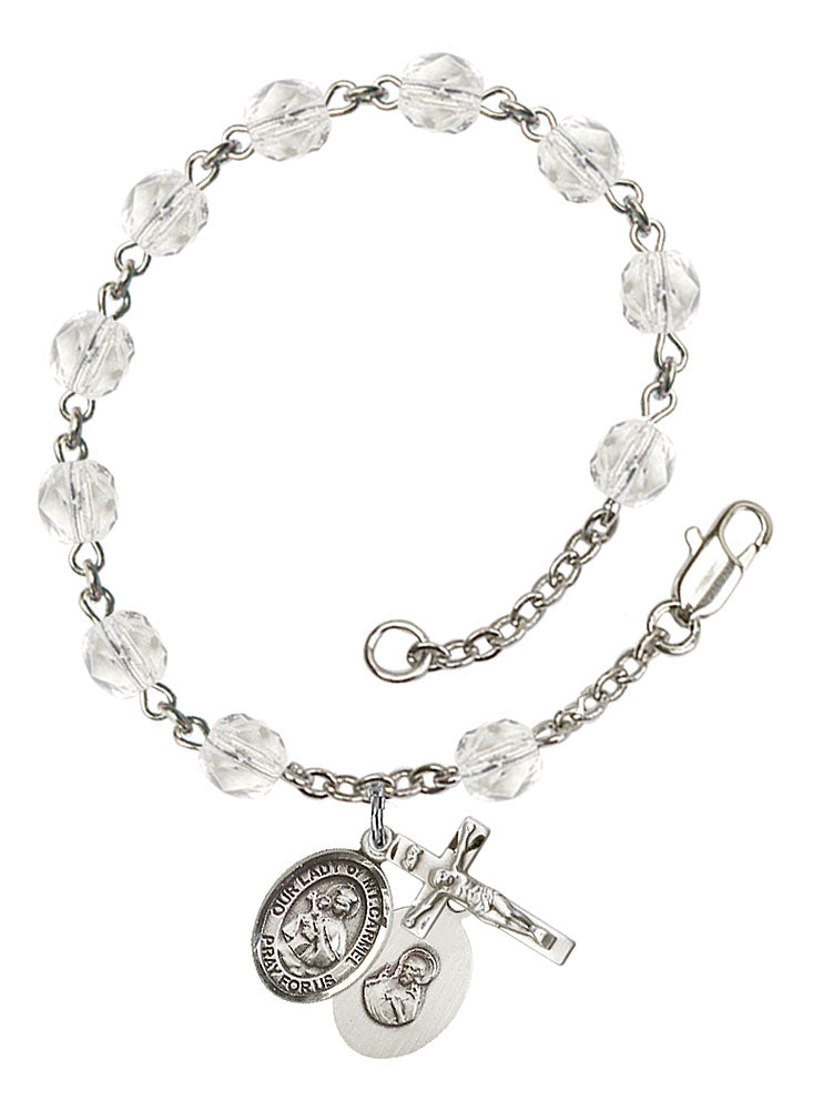 Our Lady of Mount Carmel Custom Birthstone Rosary Bracelet - Silver