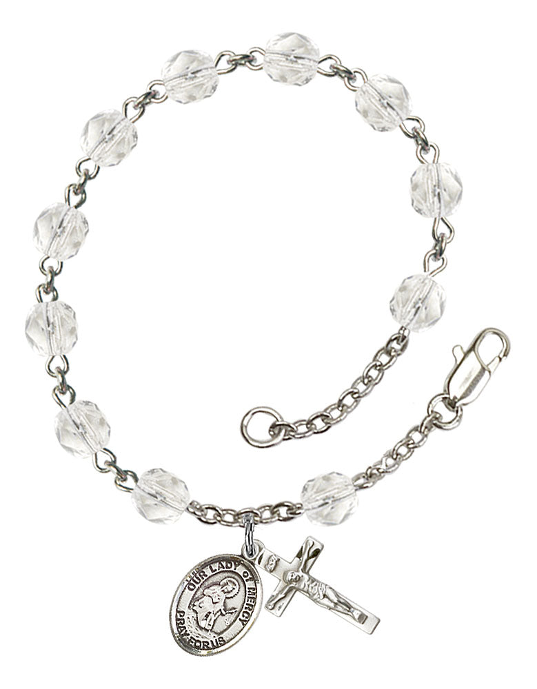 Our Lady of Mercy Custom Birthstone Rosary Bracelet - Silver