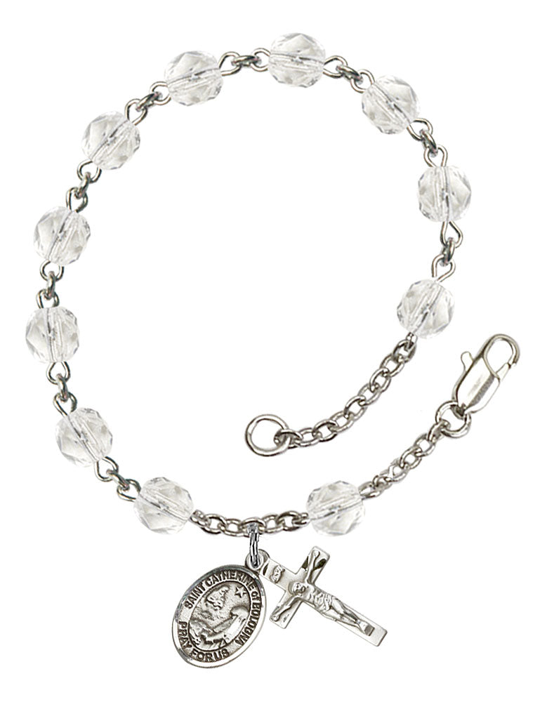 St Catherine of Bologna Custom Birthstone Rosary Bracelet - Silver