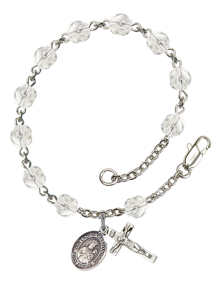 Our Lady of Czestochowa Custom Birthstone Rosary Bracelet - Silver
