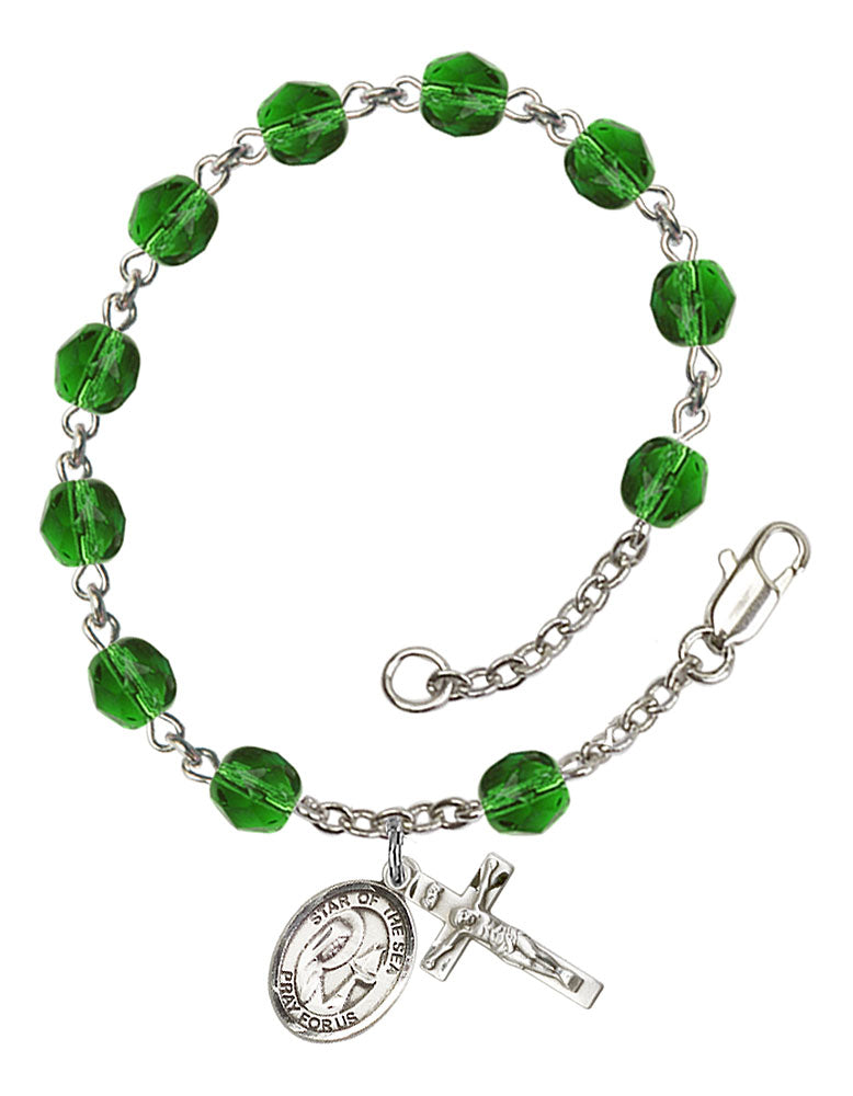 Our Lady, Star of the Sea Custom Birthstone Rosary Bracelet - Silver
