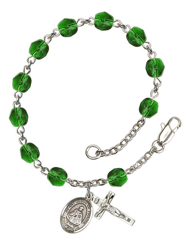 Infant of Prague Custom Birthstone Rosary Bracelet - Silver