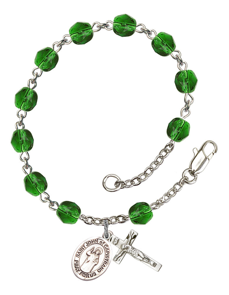St. John of Capistrano Custom Birthstone Rosary Bracelet - Silver