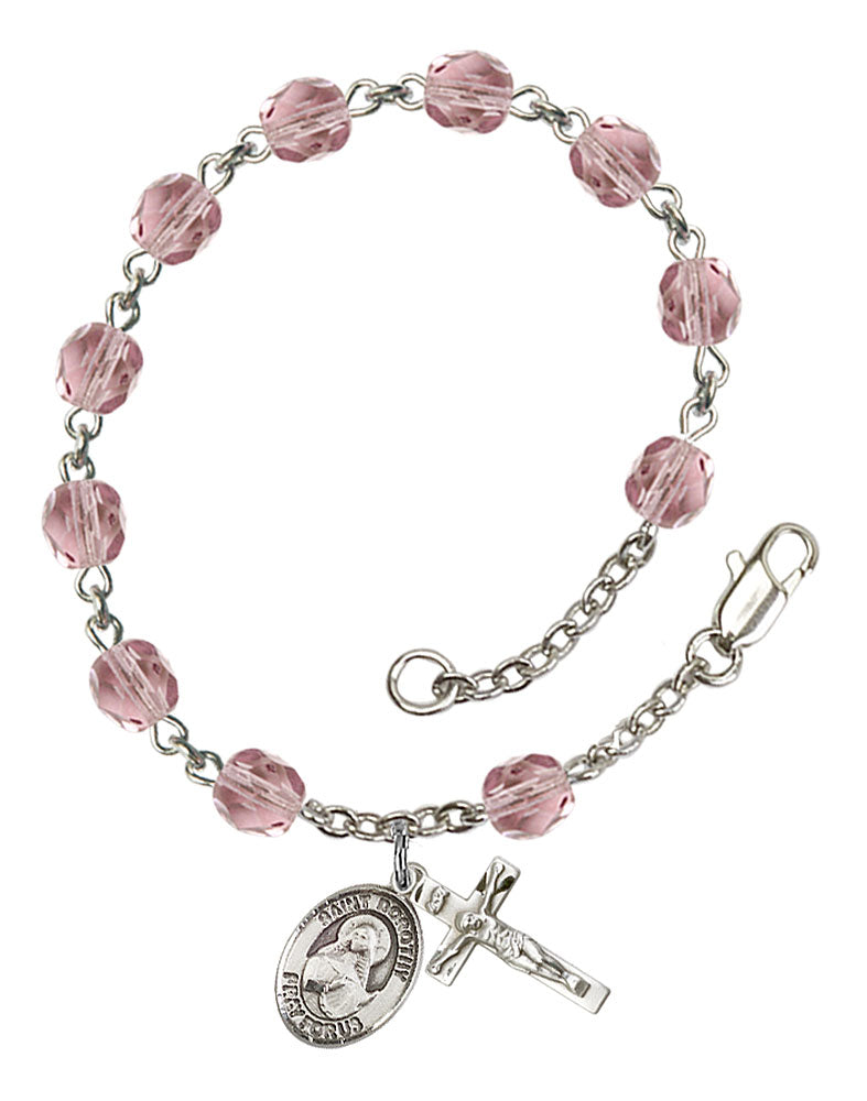 St. Dorothy Custom Birthstone Rosary Bracelet - Silver