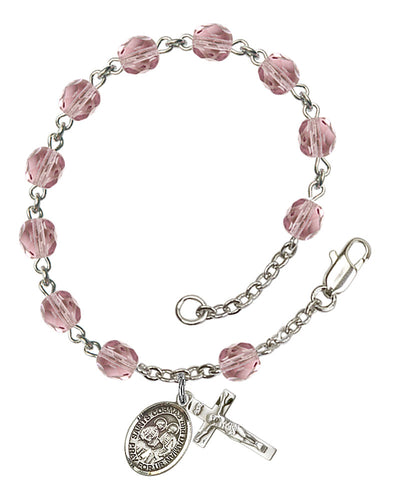 Ss. Cosmas & Damian Custom Birthstone Rosary Bracelet - Silver