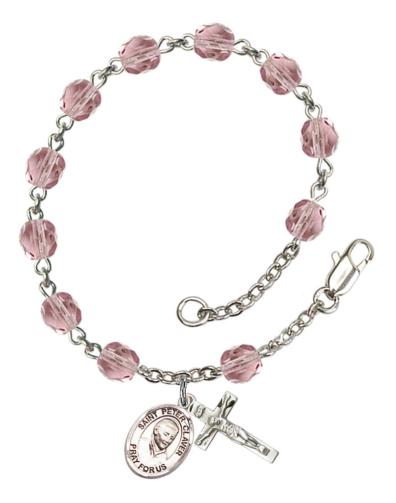 St. Peter Claver Custom Birthstone Rosary Bracelet - Silver