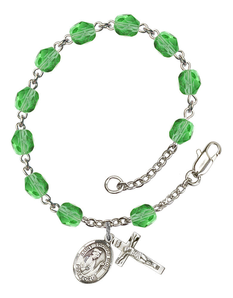 St. Thomas More Custom Birthstone Rosary Bracelet - Silver
