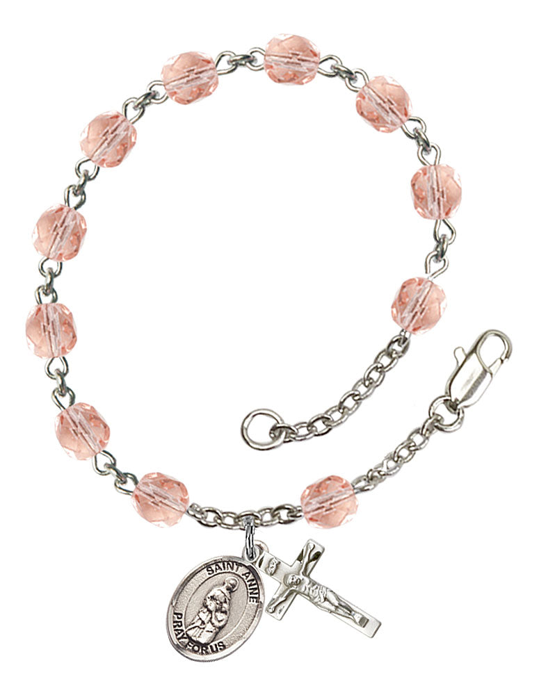 St. Anne Custom Birthstone Rosary Bracelet - Silver