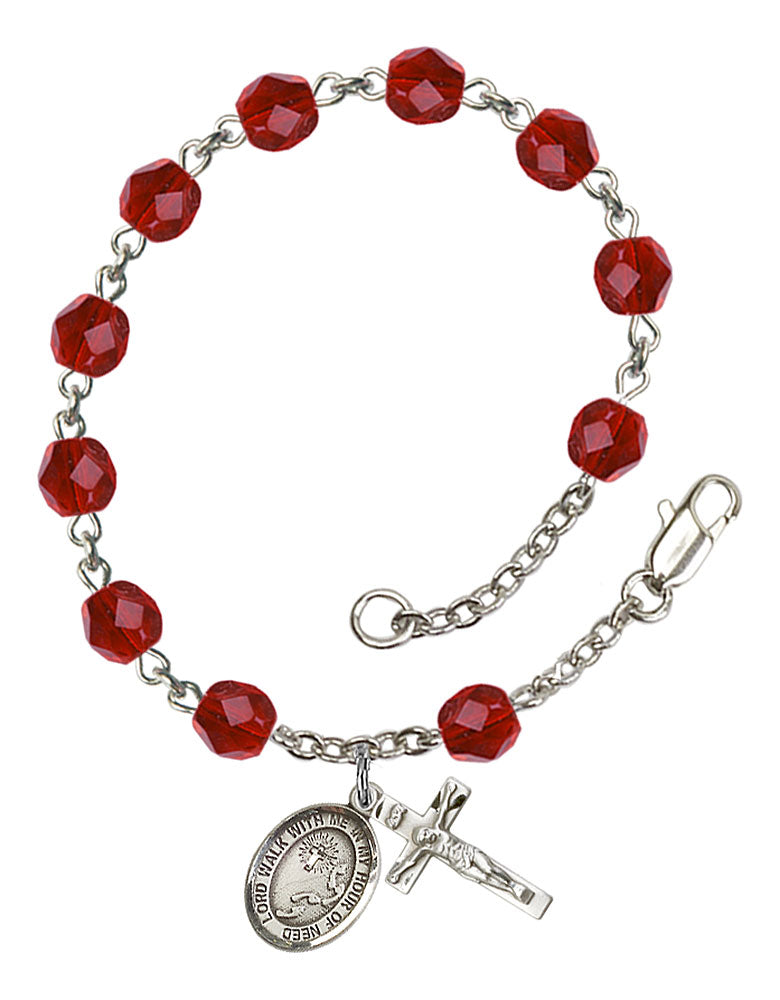 Footprints Custom Birthstone Rosary Bracelet - Silver
