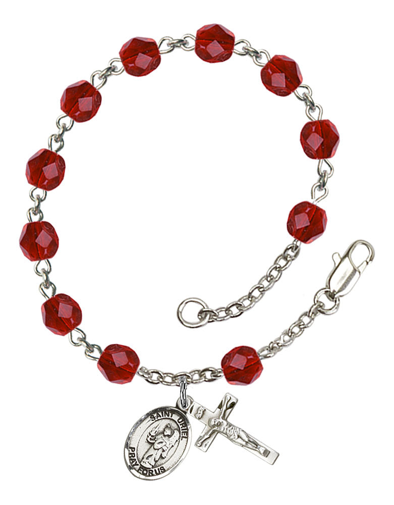St. Uriel the Archangel Custom Birthstone Rosary Bracelet - Silver
