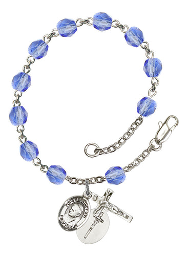 Pope Benedict XVI Custom Birthstone Rosary Bracelet - Silver