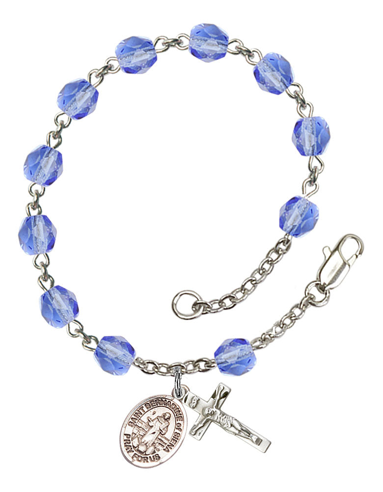 St. Bernardine of Sienna Custom Birthstone Rosary Bracelet - Silver