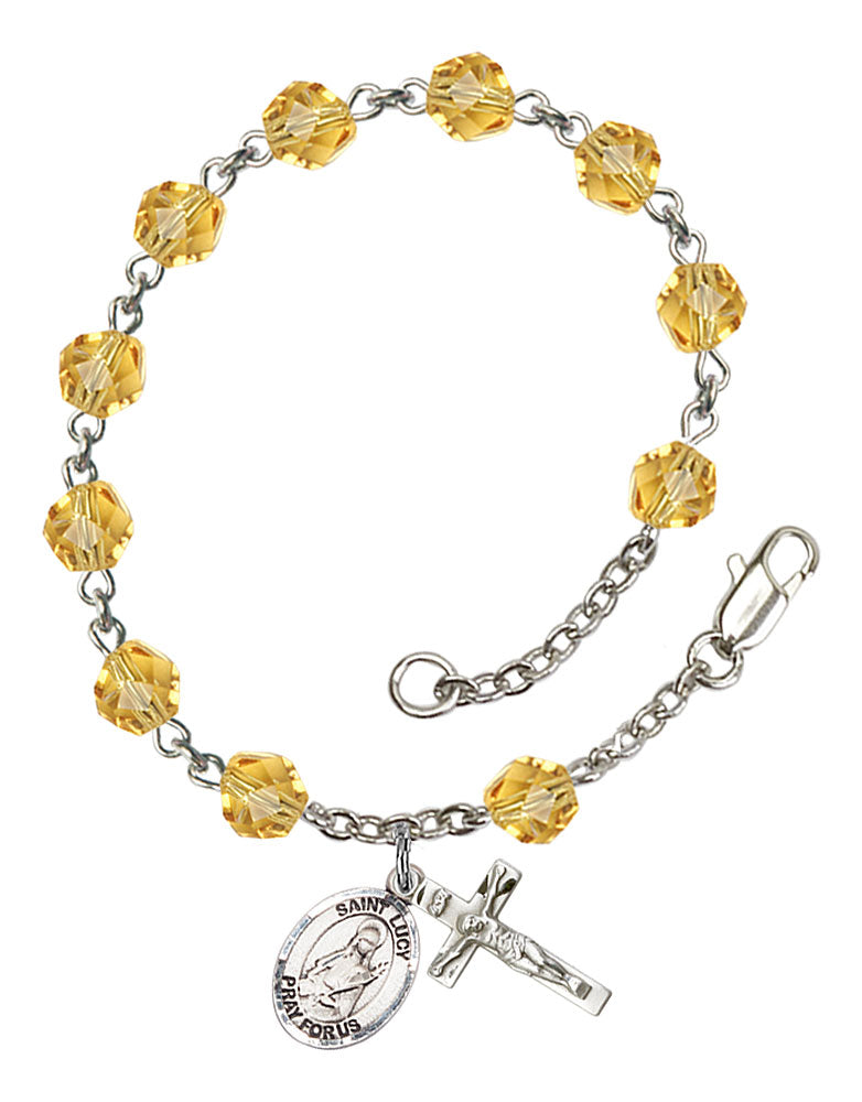 St. Lucy Custom Birthstone Rosary Bracelet - Silver