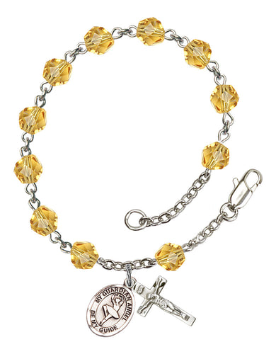 Guardian Angel / Dance Custom Birthstone Rosary Bracelet - Silver