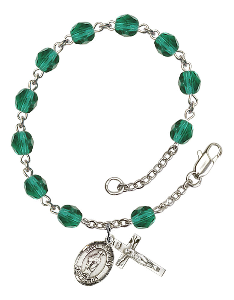 St. Gregory the Great Custom Birthstone Rosary Bracelet - Silver