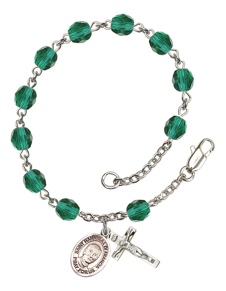 St. Hannibal Custom Birthstone Rosary Bracelet - Silver